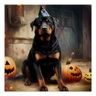 Rottweiler Pumpkins Halloween Scary Poster