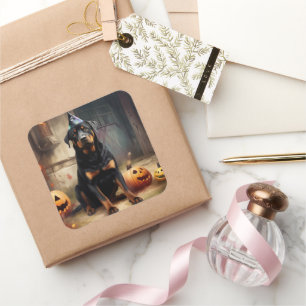 Rottweiler Pumpkins Halloween Scary Square Sticker