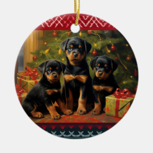 Rottweiler puppies Christmas  Ceramic Ornament