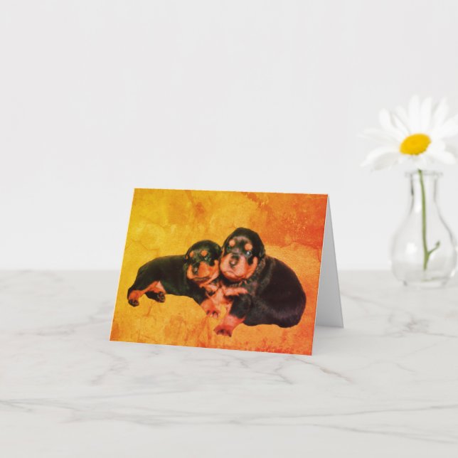 Rottweiler Puppies Dog Art Blank Note Card (Small Plant)