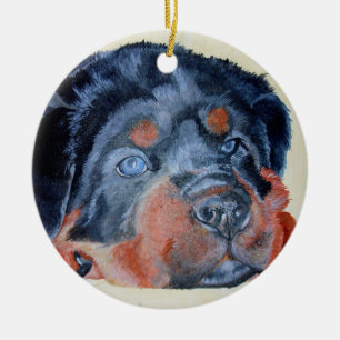 Rottweiler Puppy Artistic Pet Portrait Ceramic Ornament