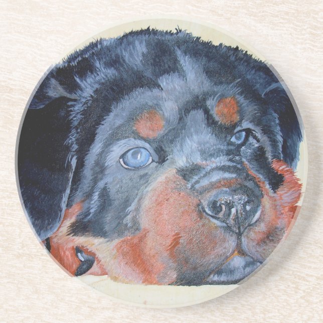 Rottweiler Puppy Artistic Pet Portrait Coaster (Front)