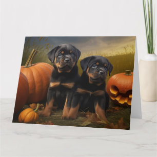 Rottweiler Puppy Autumn Delight Pumpkin Card