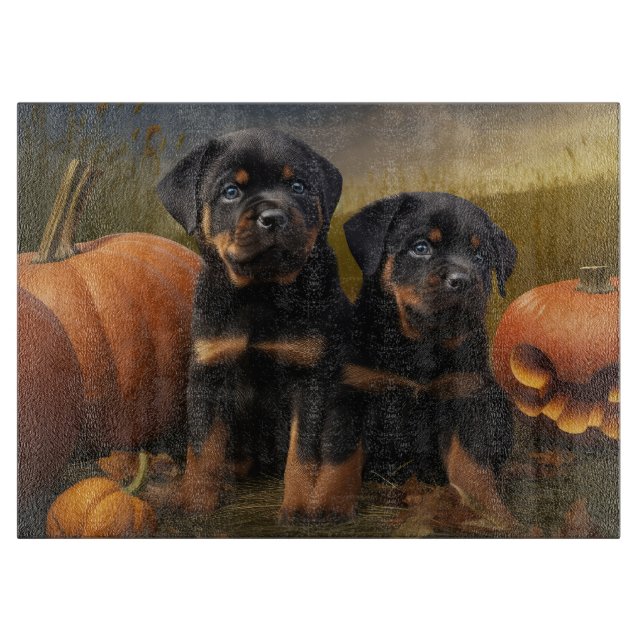 Rottweiler Puppy Autumn Delight Pumpkin Cutting Board (Front)