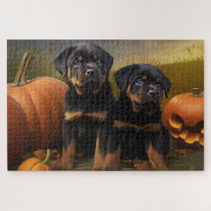 Rottweiler Puppy Autumn Delight Pumpkin Jigsaw Puzzle