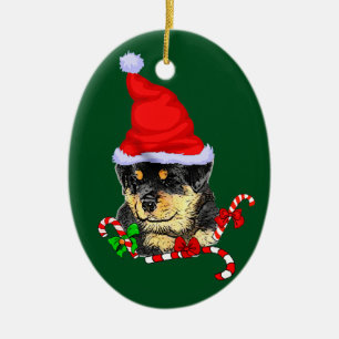 Rottweiler Puppy Christmas Ceramic Ornament