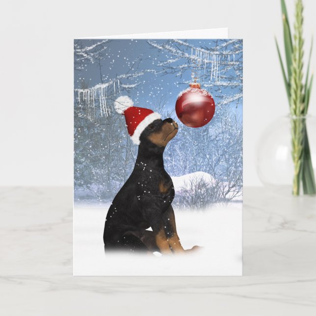 Rottweiler Puppy Christmas - Holiday Card (Front)