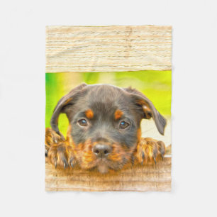 Rottweiler Puppy Dog Water Colour Oil Paint Art Fleece Blanket