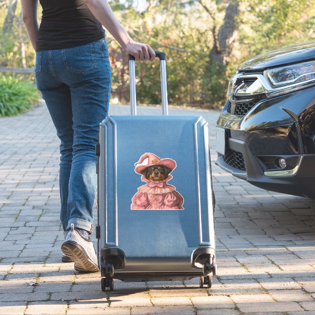 Rottweiler Puppy Dressed as a Pink Witch – Cute Ha (Suitcase Insitu)