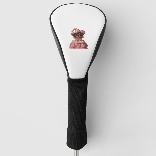Rottweiler Puppy Dressed as a Pink Witch – Cute Ha Golf Head Cover (Front)