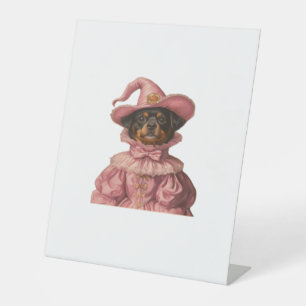 Rottweiler Puppy Dressed as a Pink Witch – Cute Ha Pedestal Sign