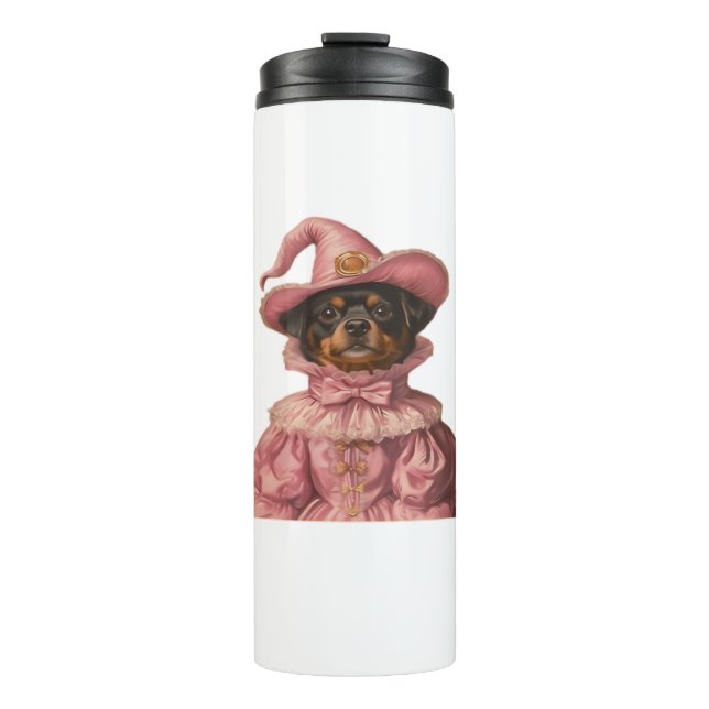 Rottweiler Puppy Dressed as a Pink Witch – Cute Ha Thermal Tumbler (Front)