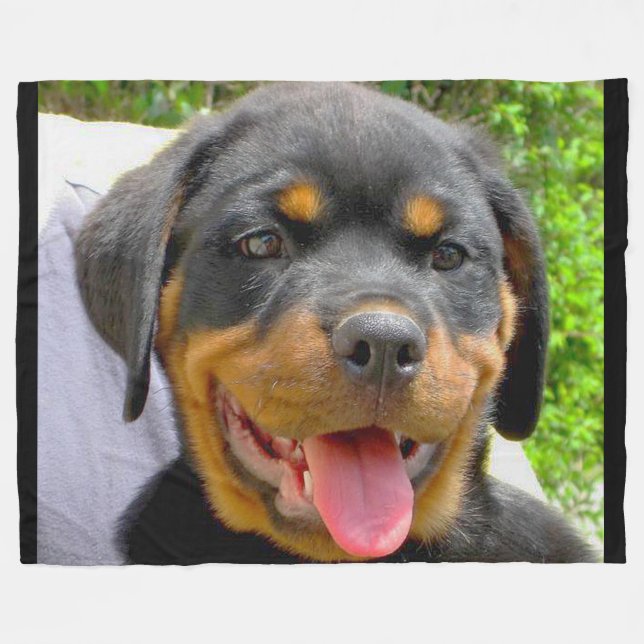 Rottweiler Puppy Fleece Blanket (Front (Horizontal))