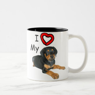 Rottweiler Puppy I Love My Rott Two-Tone Coffee Mug