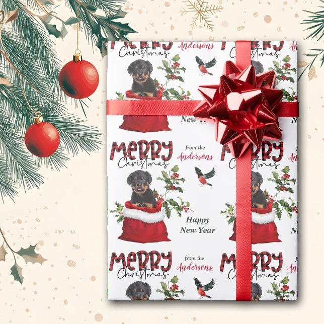 Rottweiler Puppy in Christmas Gift Bag Wrapping Paper (Creator Uploaded)