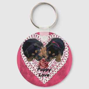 Rottweiler Puppy Love Valentines Keychain