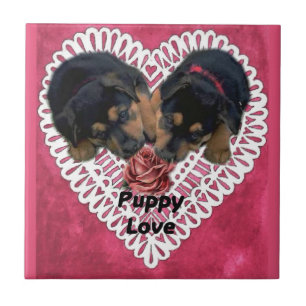 Rottweiler Puppy Love Valentines Tile