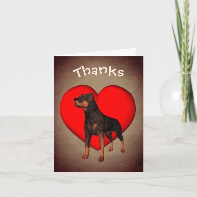 Rottweiler Red Heart Chien Carte de remerciements (Devant)
