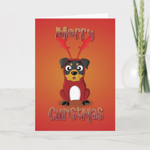 rottweiler - reindeer costume - merry christmas holiday card