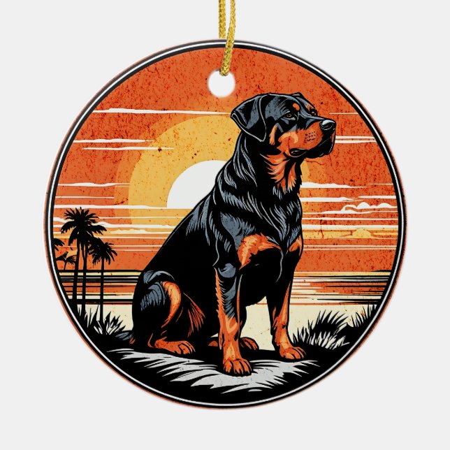 Rottweiler Retro Sunset Dog Lover Ceramic Ornament (Front)
