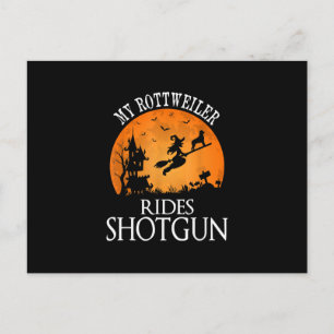 Rottweiler Rides Shotgun Dog Lover Halloween Party Postcard