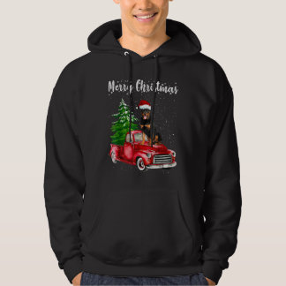 Rottweiler Riding Red Truck Merry Christmas Dog Lo Hoodie