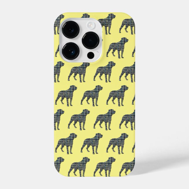Rottweiler Rottie Cute Dog Silhouette Grid Yellow iPhone Case (Back)