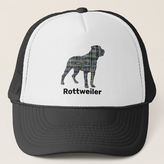 Rottweiler / Rottie Dog Silhouette Grid Trucker Hat (Front)