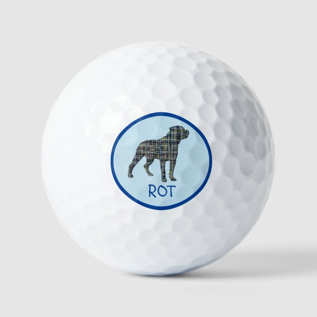 Rottweiler / Rottie Dog Silhouette Mono Grid Blue Golf Balls (Front)