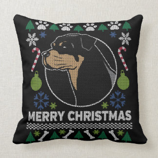Rottweiler Rottie Merry Christmas Ugly Sweater Throw Pillow