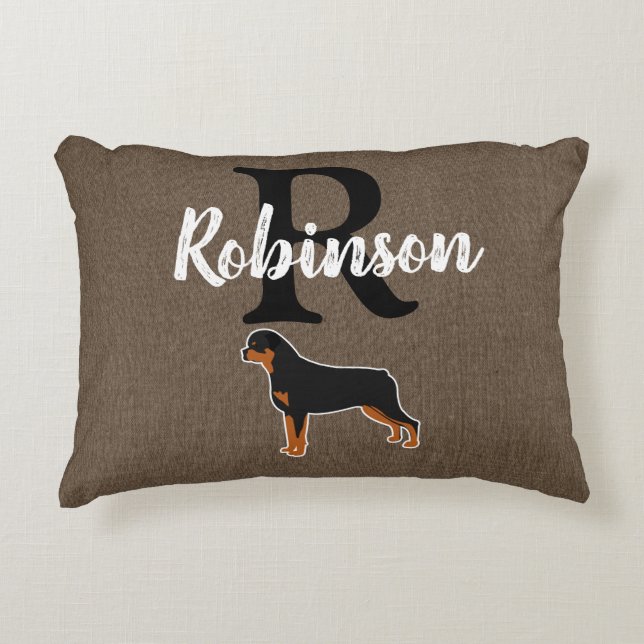 Rottweiler Rottie Rustic Monogram Last Name   Accent Pillow (Front)