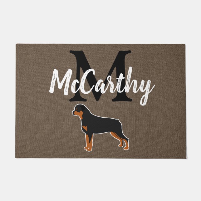 Rottweiler Rottie Rustic Monogram Personalized Doormat (Front)