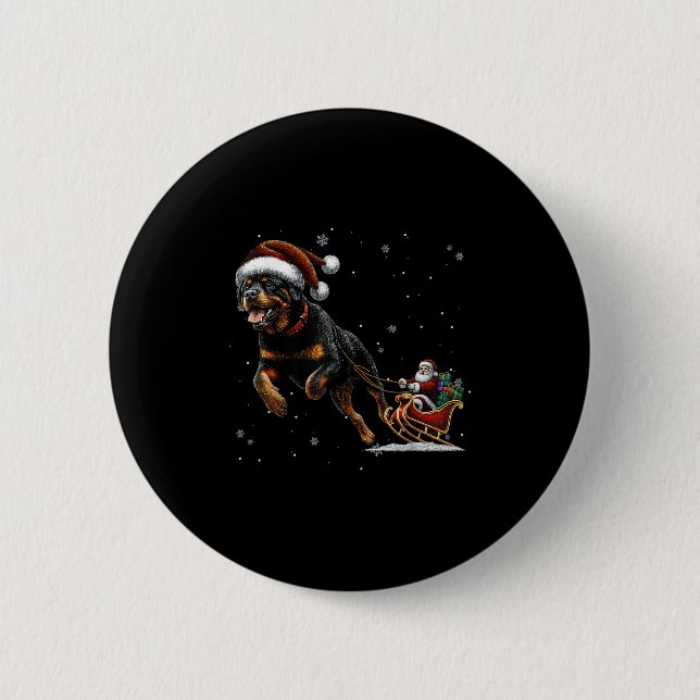 Rottweiler Santa Christmas Tree Lights Ugly Pajama 2 Inch Round Button (Front)