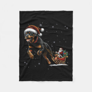 Rottweiler Santa Christmas Tree Lights Ugly Pajama Fleece Blanket