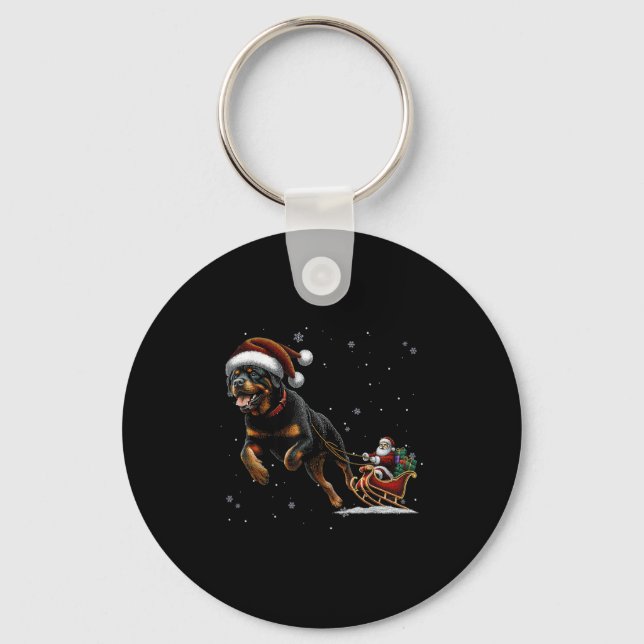 Rottweiler Santa Christmas Tree Lights Ugly Pajama Keychain (Front)