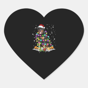 Rottweiler Santa Christmas Tree Lights Xmas Heart Sticker