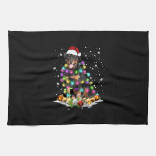 Rottweiler Santa Christmas Tree Lights Xmas Kitchen Towel