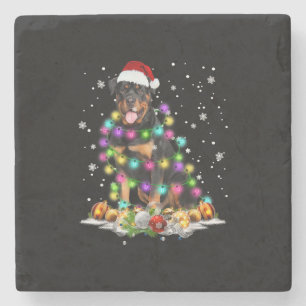 Rottweiler Santa Christmas Tree Lights Xmas Stone Coaster