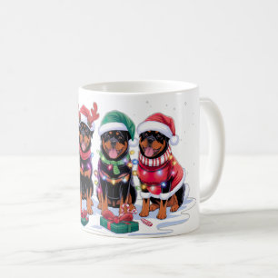 Rottweiler Santa hat antlers elf Christmas lights  Coffee Mug