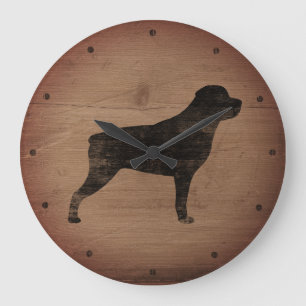 Rottweiler Silhouette Rustic Large Clock
