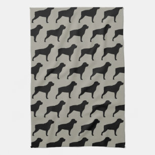 Rottweiler Silhouettes Pattern Grey Kitchen Towel