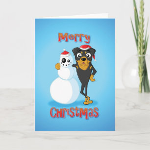 rottweiler - snowman - merry christmas holiday card