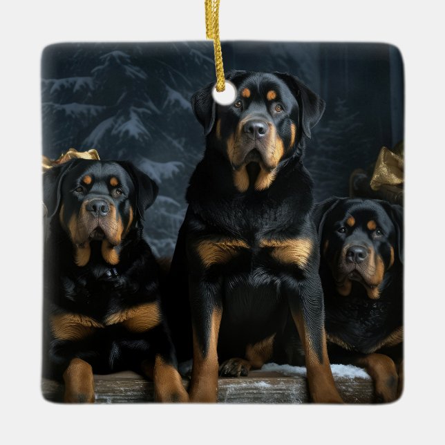 Rottweiler Snowy Sleigh Christmas Decor  Ceramic Ornament (Front)