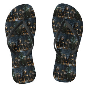 Rottweiler Snowy Sleigh Christmas Decor  Flip Flops