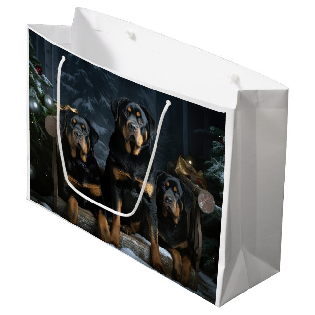Rottweiler Snowy Sleigh Christmas Decor  Large Gift Bag (Front Angled)