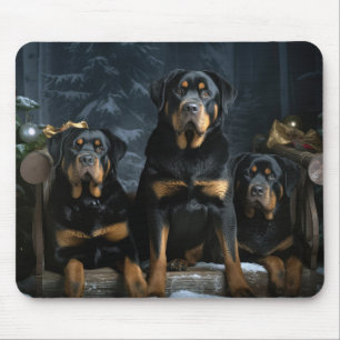 Rottweiler Snowy Sleigh Christmas Decor Mouse Pad