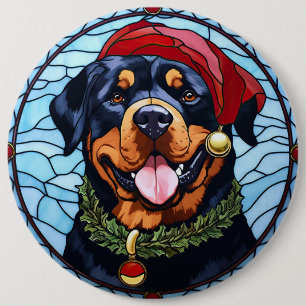 Rottweiler Stained Glass Christmas 6 Inch Round Button