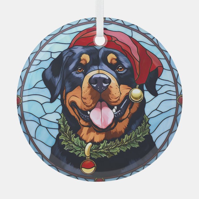 Rottweiler Stained Glass Christmas Glass Ornament (Front)