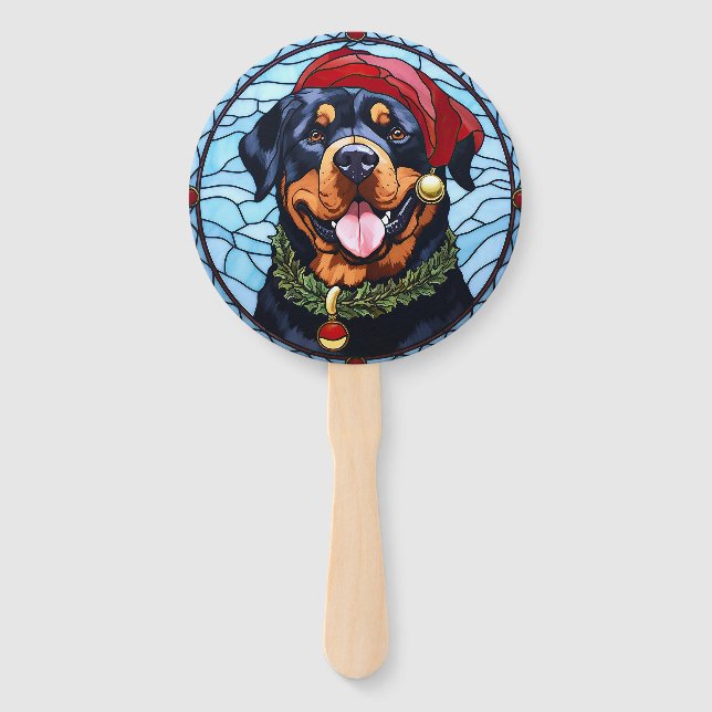 Rottweiler Stained Glass Christmas Hand Fan (Front)