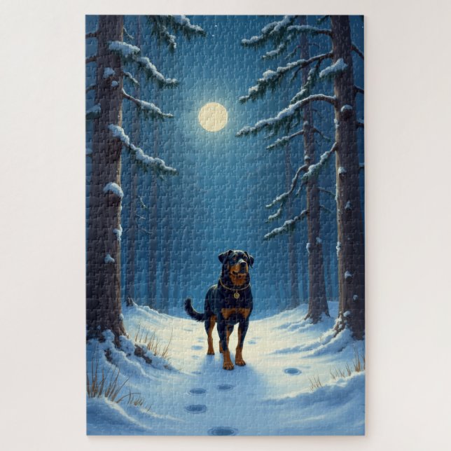 Rottweiler Starry Forest Hike Christmas Painting Jigsaw Puzzle (Vertical)